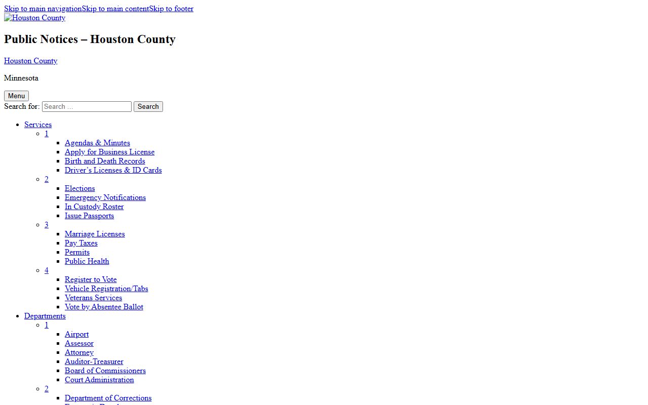 Houston County public notices and filing fee context