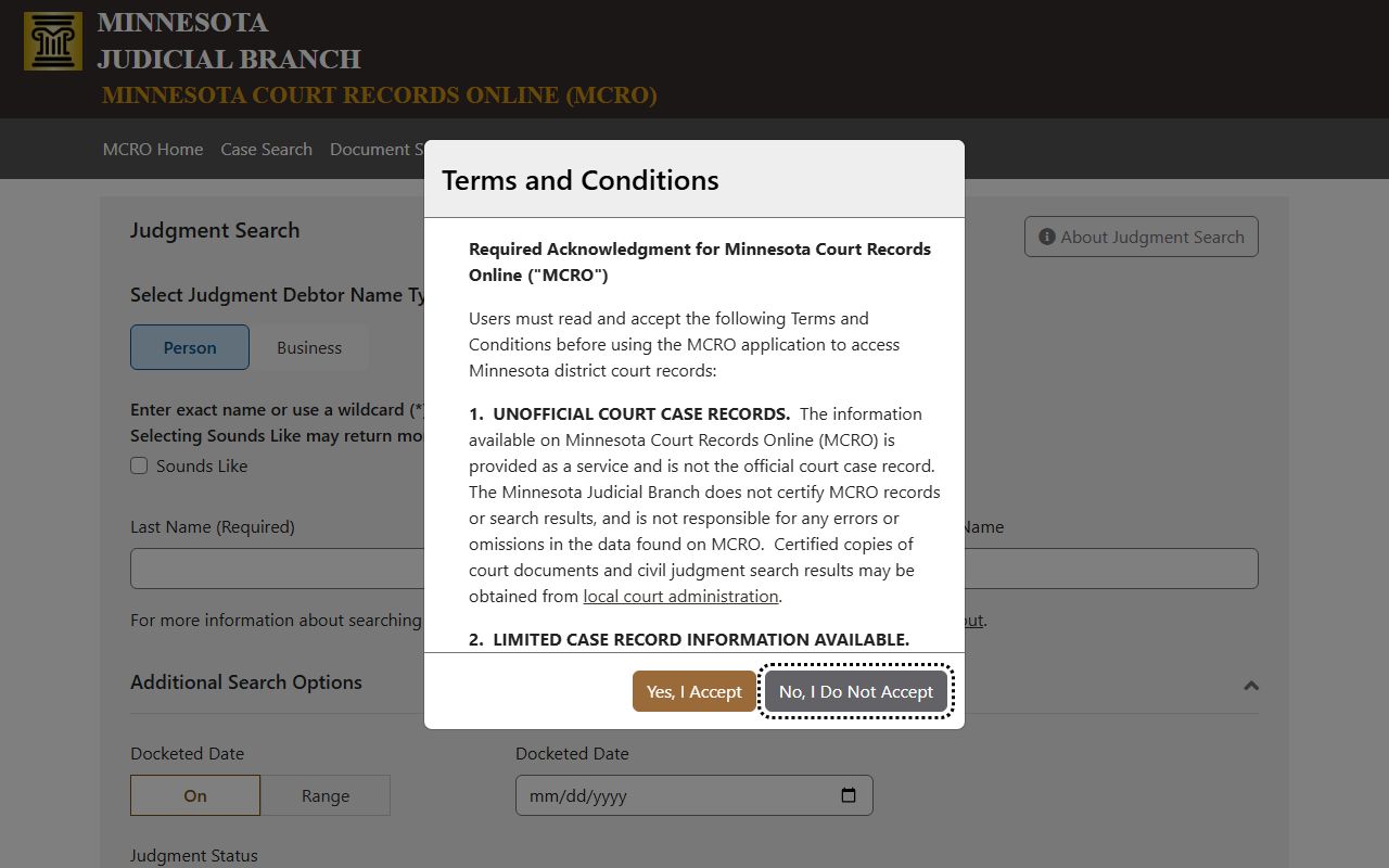 Houston County court records MCRO judgment search fields