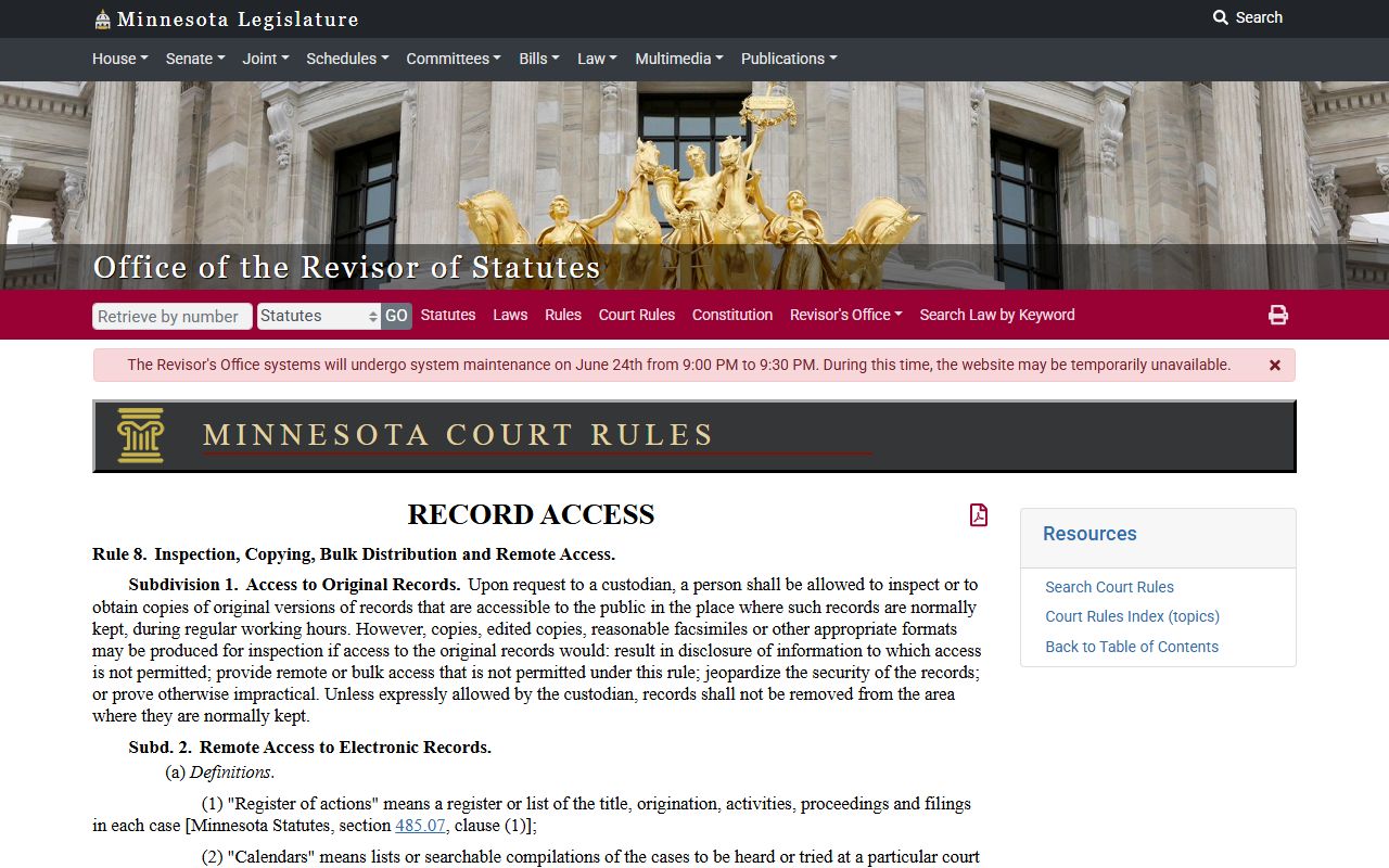 Houston County court records Minnesota public access Rule 8