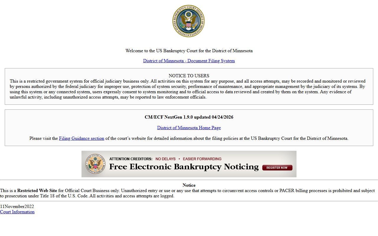 Minnesota bankruptcy CM/ECF pathway reference for federal filings