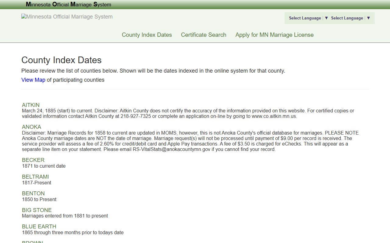 Houston County marriage records MOMS index dates